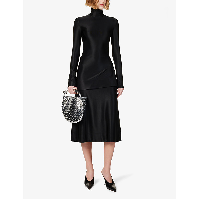 Shop Jil Sander Women's Black Flared-hem Satin Midi Skirt