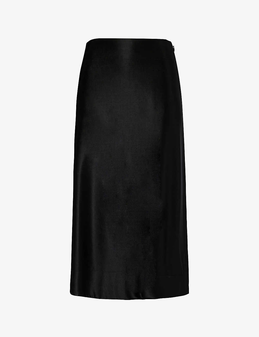 Jil Sander Womens Black Flared-hem Satin Midi Skirt
