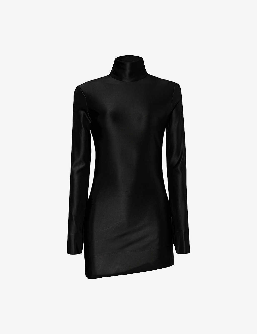Jil Sander Womens Black Turtleneck Slim-fit Stretch-woven Mini Dress