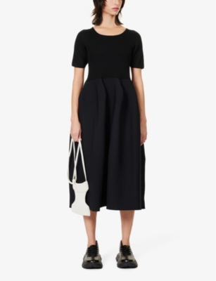 Shop Cfcl Pottery Flared-hem Knitted Midi Dress In Black