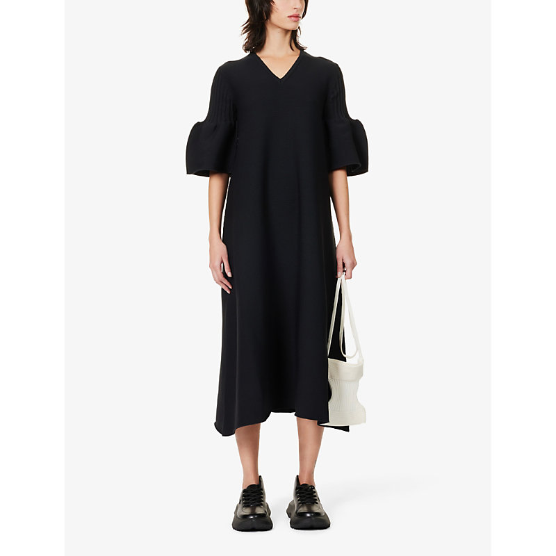 Shop Cfcl Womens Black Pottery Bell-sleeve Recycled-polyester Midi Dress