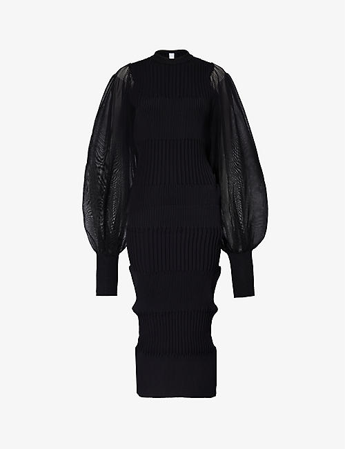 CFCL: Fluted semi-sheer recycled-polyester knitted midi dress