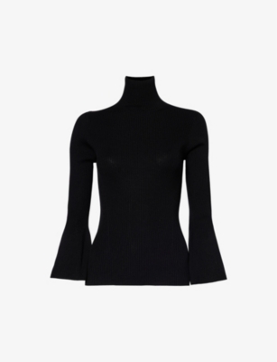 Cfcl Womens Black High-neck Flared-sleeve Knitted Top