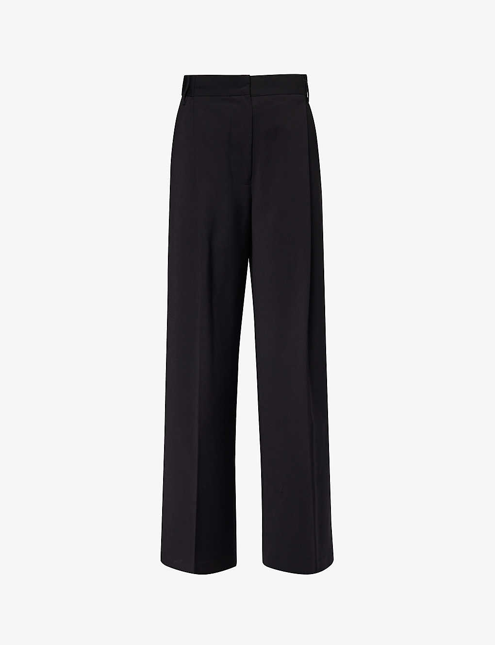 Camilla And Marc Womens Black Caius Pleated Wide-leg Mid-rise Stretch-woven Trousers