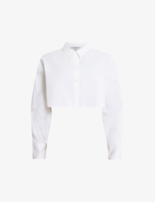 Shop Allsaints Women's White Averie Relaxed-fit Organic-cotton Shirt