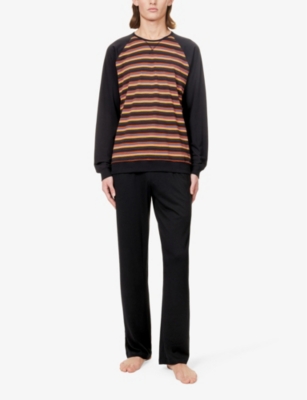 Shop Paul Smith Men's Black Striped Contrast-trim Stretch-cotton Sweatshirt
