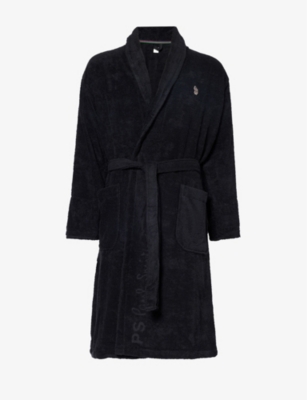 Paul Smith Mens Black Signature Logo-embroidered Cotton-towelling Dressing Gown