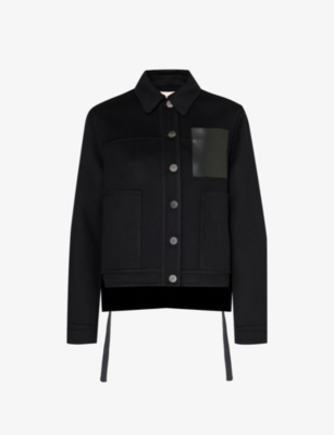 LOEWE LOEWE WOMEN'S BLACK WORKWEAR BRAND-PATCH WOOL AND CASHMERE-BLEND JACKET