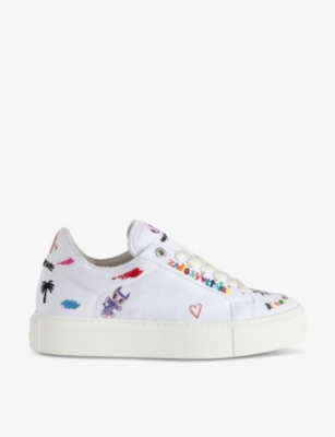 Shop Zadig & Voltaire Zadig&voltaire Womens Blanc Zv1747 La Flash Cotton Low-top Trainers