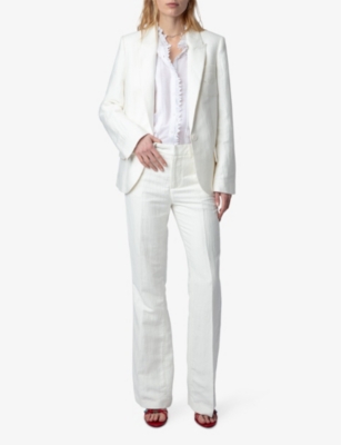 Shop Zadig & Voltaire Zadig&voltaire Womens Blanc Vow Logo-embroidered Single-breasted Linen Blazer