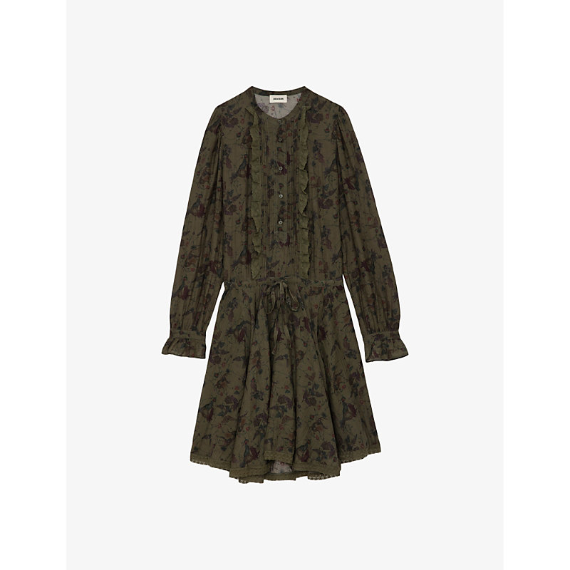Zadig & Voltaire Zadig&voltaire Womens Kaki Ranil Floral-print Long-sleeve Cotton Mini Dress