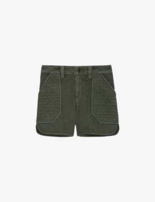 Zadig & Voltaire Zadig&voltaire Women's Kaki Sei Textured-pocket High-rise Cotton Shorts In Green