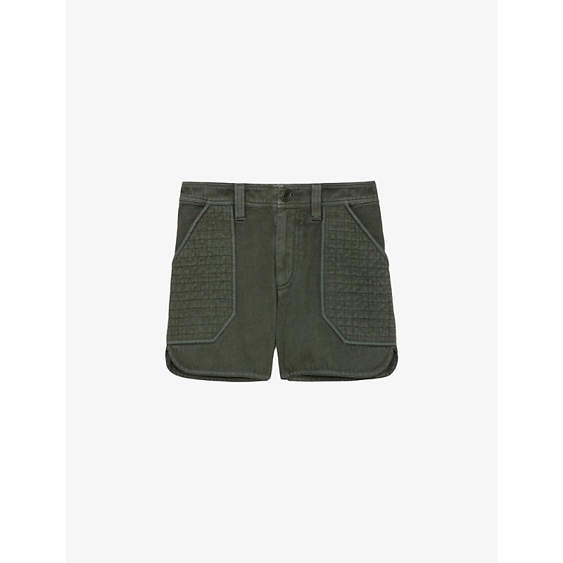 Zadig & Voltaire Zadig&voltaire Womens Kaki Sei Textured-pocket High-rise Cotton Shorts In Green