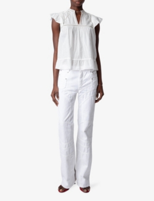 Shop Zadig & Voltaire Zadig&voltaire Women's Blanc Tiza Frilled-sleeve Satin Blouse