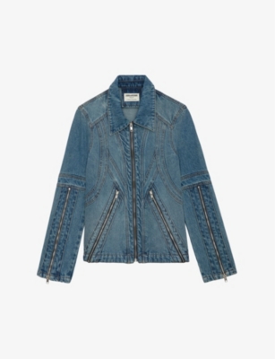 Shop Zadig & Voltaire Zadig&voltaire Women's Light Blue Zip-embellished Denim Jacket