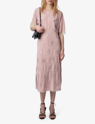 Shop Zadig & Voltaire Zadig&voltaire Women's Primerose Jacquard Crystal-embellished Silk Midi Dress