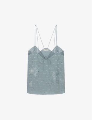 ZADIG & VOLTAIRE ZADIG&VOLTAIRE WOMEN'S GLACIER CAPELA LACE-EMBROIDERED SILK CAMI TOP