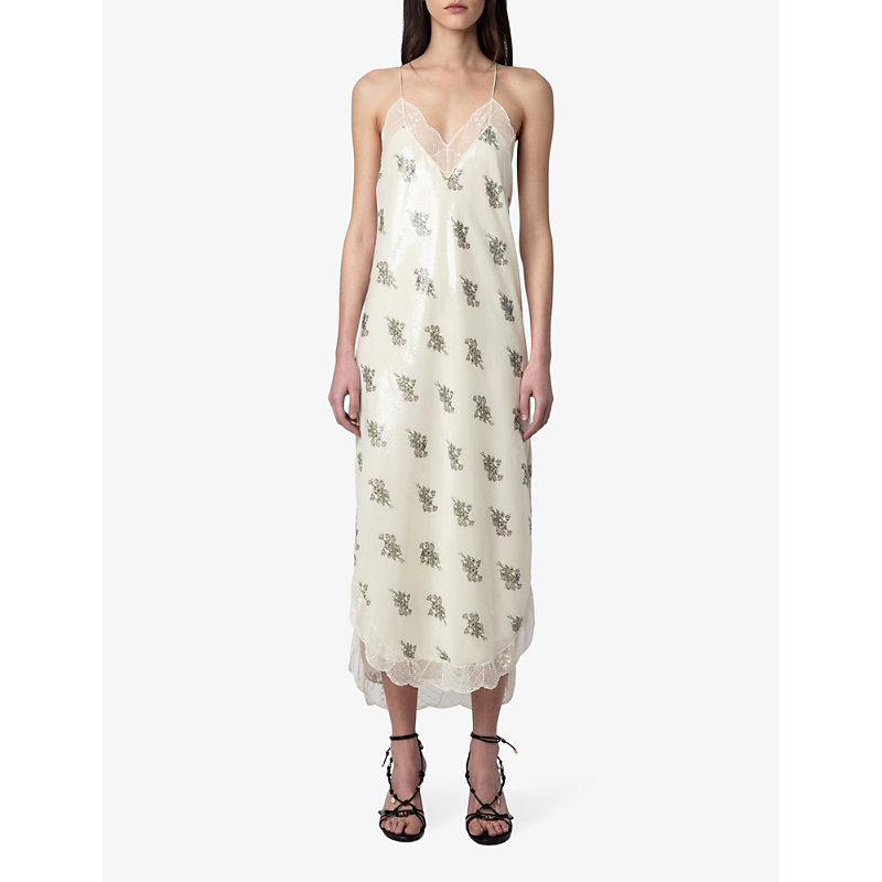Shop Zadig & Voltaire Zadig&voltaire Womens Mastic Floral-print Lace-trim Woven Maxi Slip Dress