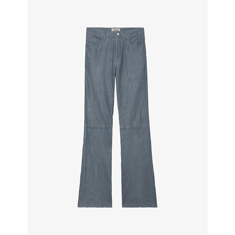 Zadig & Voltaire Zadig&voltaire Womens Light Blue Pistol High-rise Flared Crinkled-leather Trousers