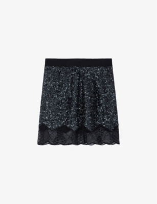 Shop Zadig & Voltaire Zadig&voltaire Women's Noir Justicas Sequin-embellished Woven Mini Skirt