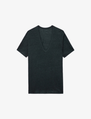 Shop Zadig & Voltaire Zadig&voltaire Womens Nori Wassa V-neck Short-sleeve Linen-blend T-shirt