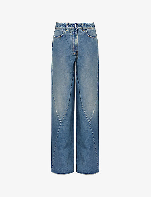 GIVENCHY: Faded-wash wide-leg mid-rise jeans
