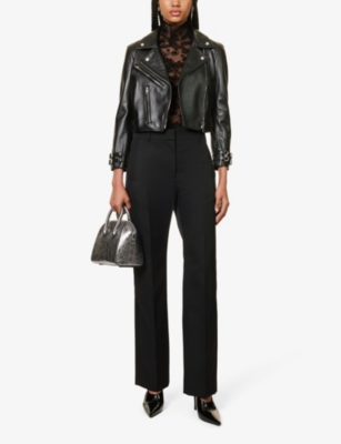 Shop Givenchy Cropped Leather Jacket In Black