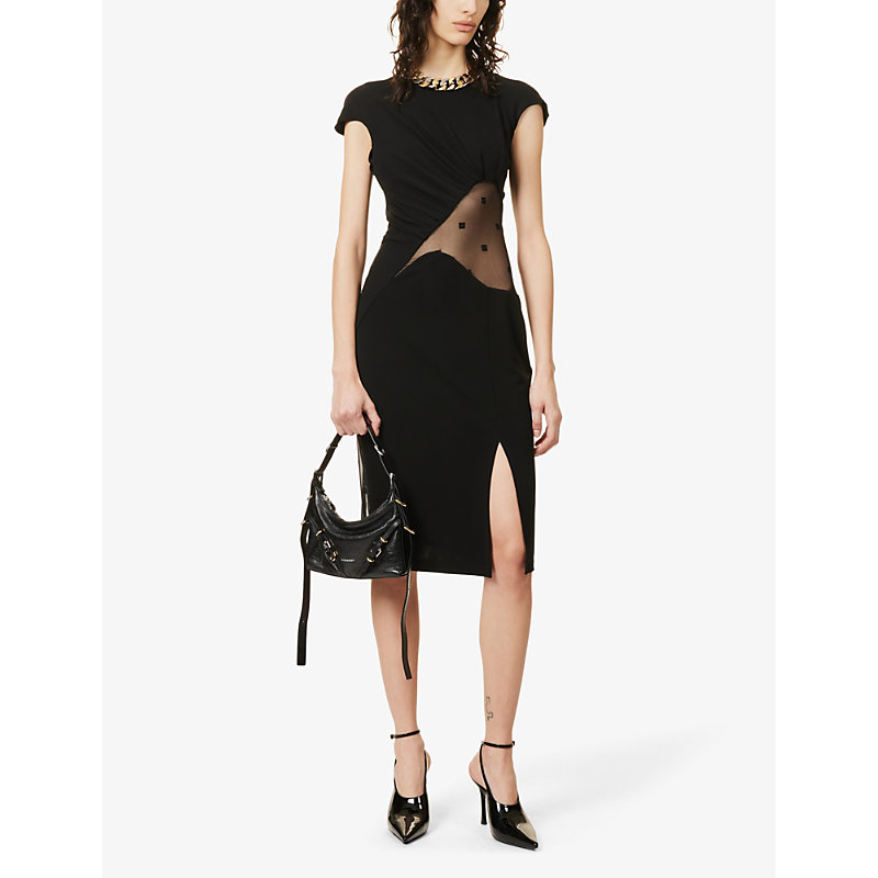 Shop Givenchy Women's Black Semi-sheer Cut-out Woven Midi Dress