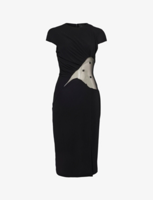 Shop Givenchy Semi-sheer Cut-out Woven Midi Dress In Black