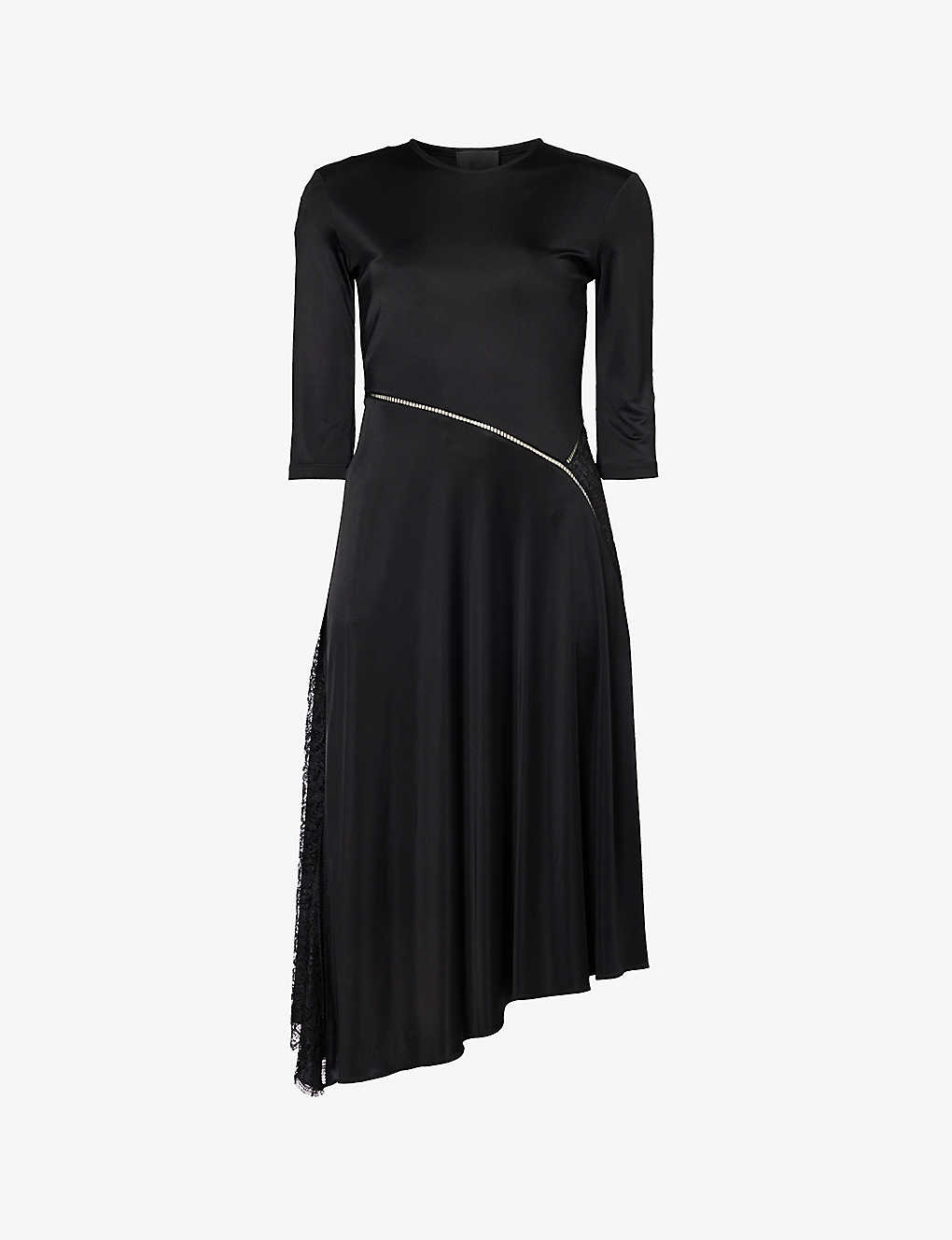 Givenchy Womens Black Round-neck Asymmetric-hem Woven Midi Dress