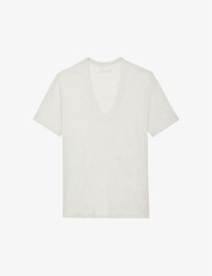 ZADIG&VOLTAIRE: Wassa diamante-embellished linen-blend T-shirt