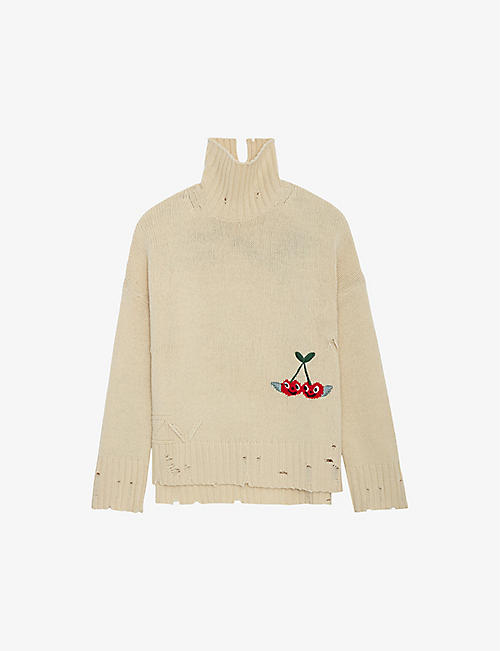 ZADIG&VOLTAIRE: Bleeza cherry-embroidered relaxed-fit wool jumper
