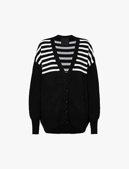 GIVENCHY: Logo-appliqué striped wool and cotton-blend knitted cardigan