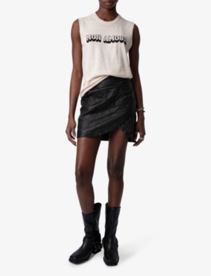 Shop Zadig & Voltaire Zadig&voltaire Women's Petale Nida Slogan-print Sleeveless Linen And Cotton-blend Top