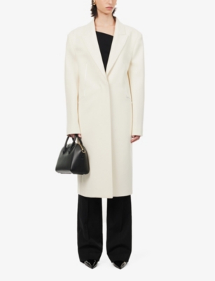 Shop Givenchy Women's Ivory Padded-shoulder Peak-lapel Wool Coat