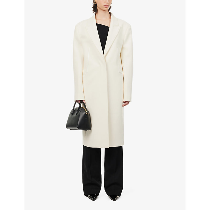 Shop Givenchy Womens Ivory Padded-shoulder Peak-lapel Wool Coat