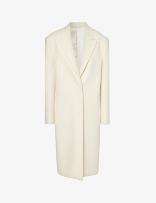 Givenchy Womens Ivory Padded-shoulder Peak-lapel Wool Coat