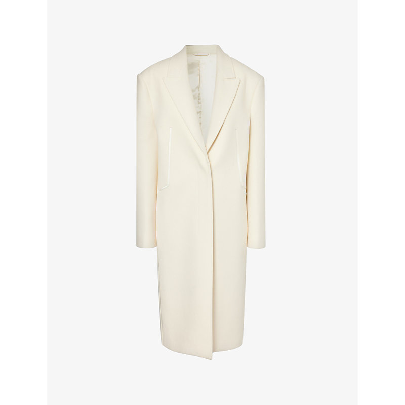 Givenchy Womens Ivory Padded-shoulder Peak-lapel Wool Coat