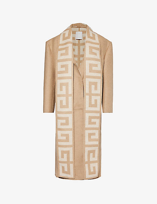 GIVENCHY: Branded-panel relaxed-fit wool and silk-blend coat