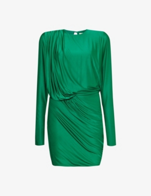 Alexandre Vauthier Womens Green Padded-shoulder Stretch-woven Mini Dress