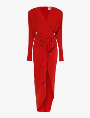 ALEXANDRE VAUTHIER: Padded-shoulder V-neck stretch-woven maxi dress