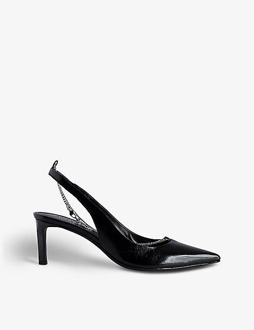 ZADIG&VOLTAIRE: First Night chain-embellished leather slingback courts