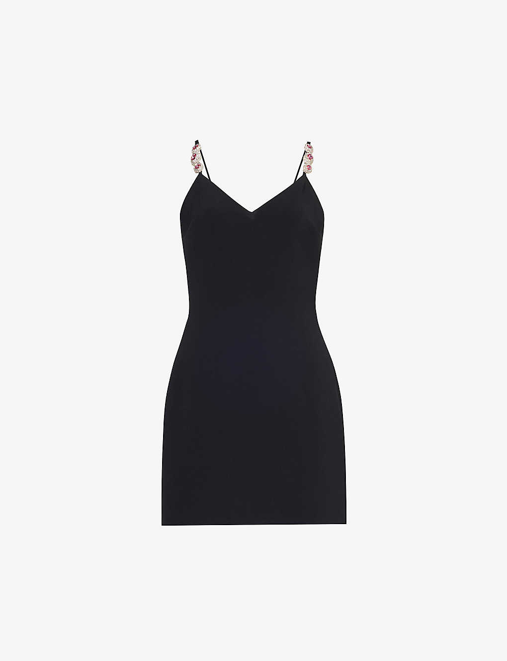 David Koma Womens Black Crystal-embellished V-neck Stretch-woven Mini Dress