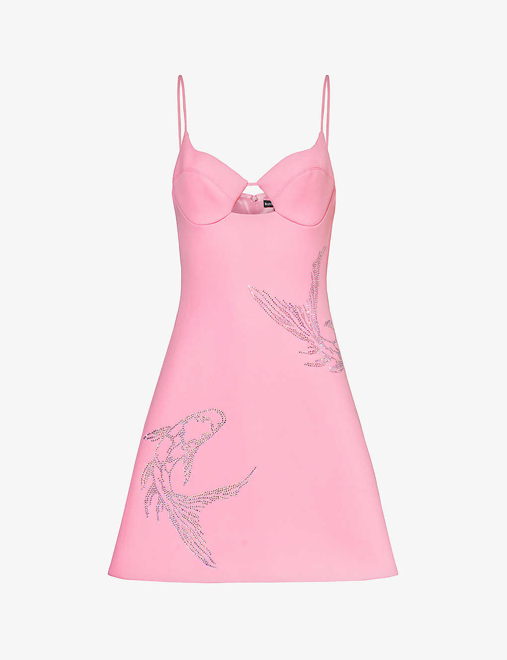 David Koma Rhinestone-embellished Flared-hem Stretch-woven Mini Dress In Soft Pink/pink