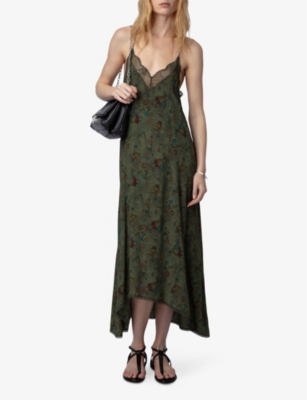 Shop Zadig & Voltaire Zadig&voltaire Women's Kaki Risty Lace-trim Woven Midi Dress