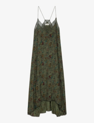 Shop Zadig & Voltaire Zadig&voltaire Women's Kaki Risty Lace-trim Woven Midi Dress
