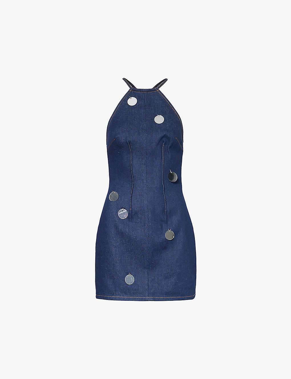 David Koma Womens Blue Mirrored-embellishments Mid-wash Denim Mini Dress