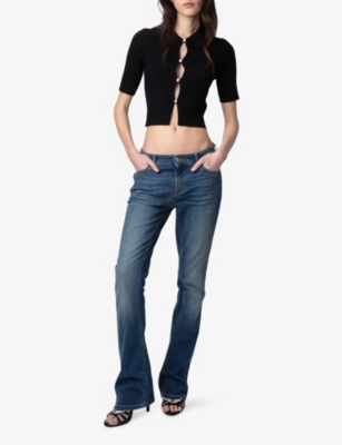Shop Zadig & Voltaire Zadig&voltaire Womens Noir Lyam Cut-out Cropped Wool-blend Top