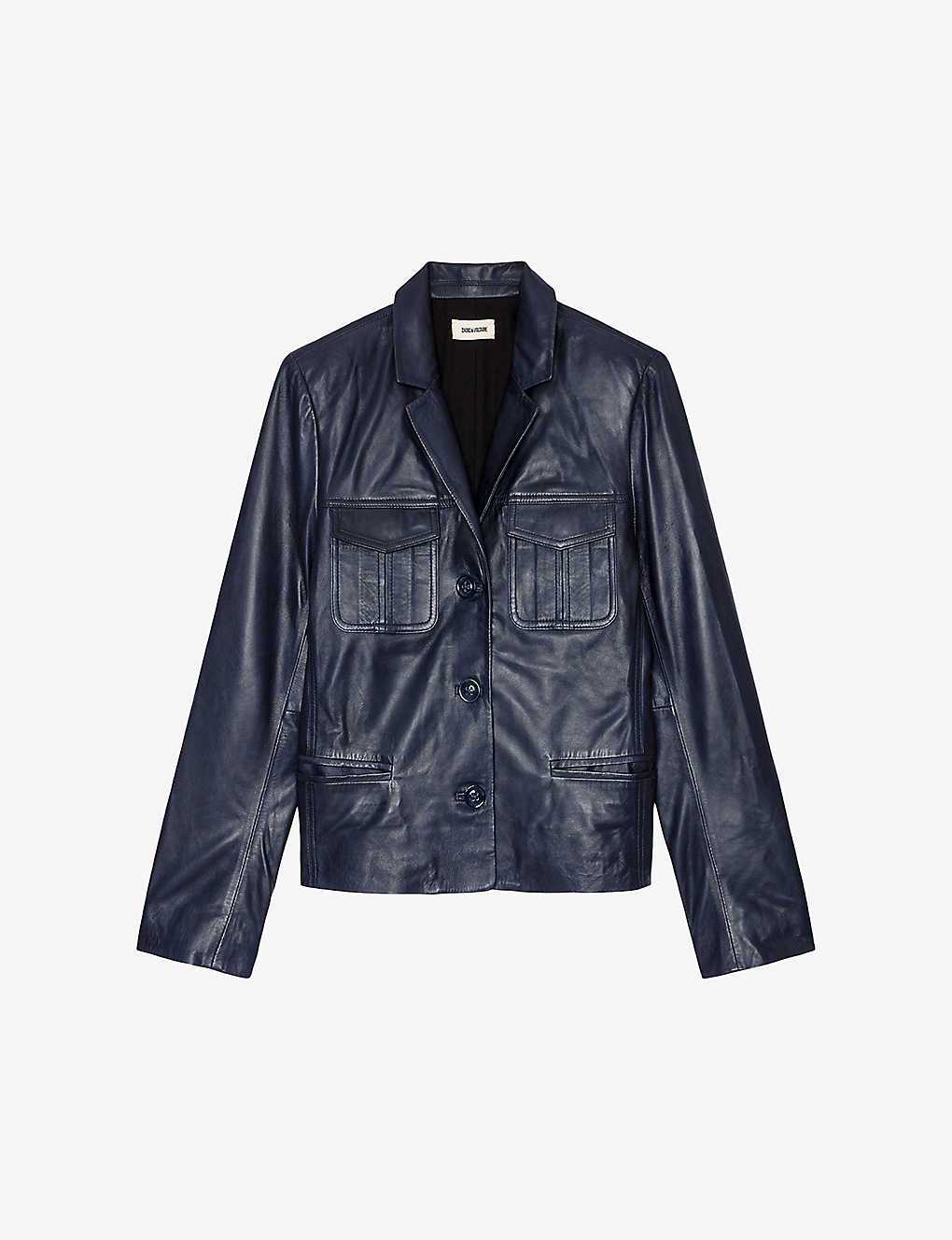 Shop Zadig & Voltaire Zadig&voltaire Womens Marine Liams Patch-pocket Leather Jacket In Blue