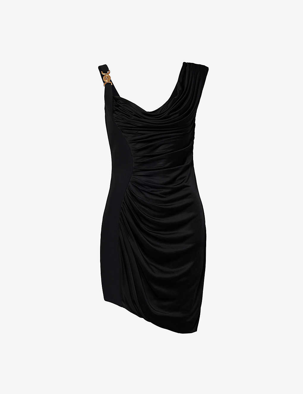 Shop Versace Women's Black Cocktail Draped Woven Mini Dress